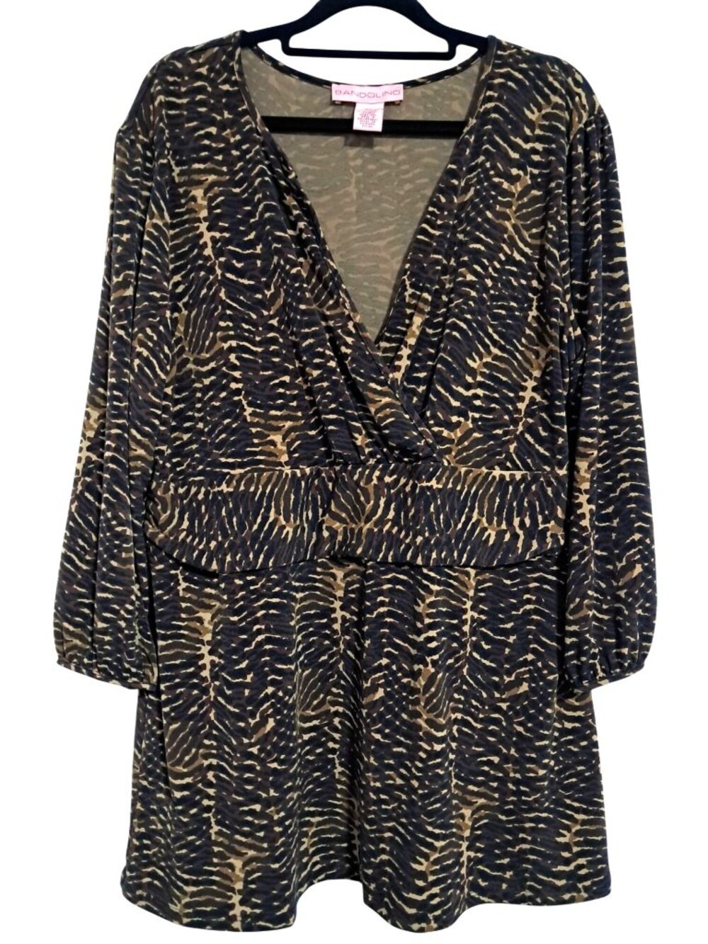 Y2K Bandolino Animal Print Top Womens XL Brown Black Going Out Polyester Blend V